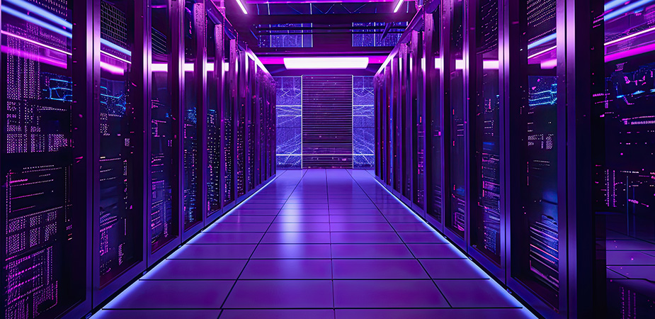 servers in pink hue